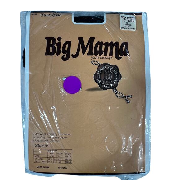 VTG Lot 3 Big Mama You're Beautiful Pantyhose Size XL Hosiery Jet Black Nylon - Picture 2 of 5